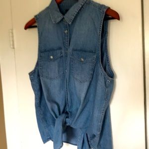 J.Crew denim waist tie top
